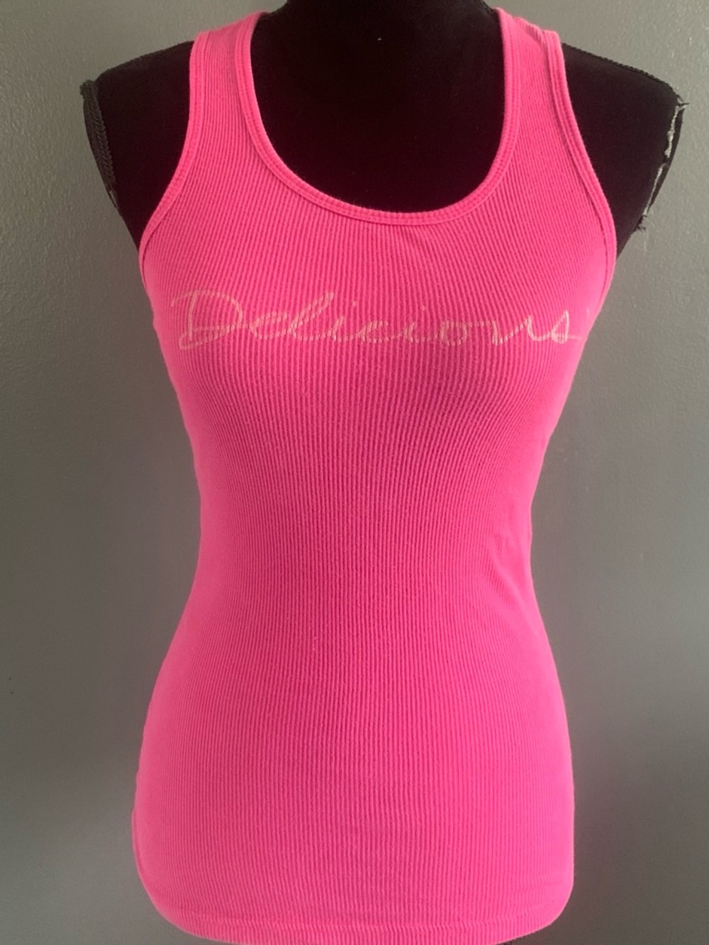 Delicious Hot Pink Ribbed Tank with Script Logo